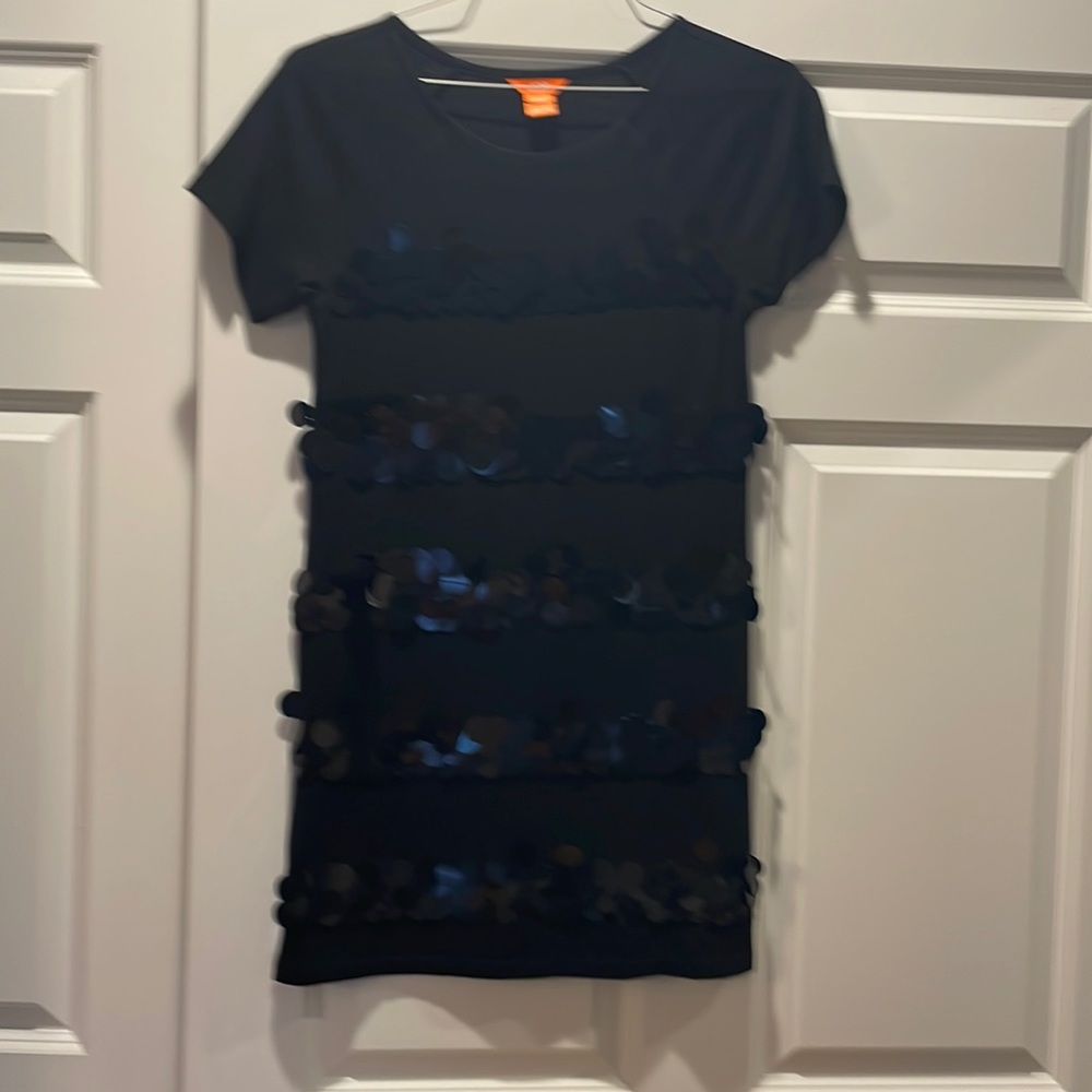 Joe Fresh ponte black shift w oversized circle embellishments- size xs